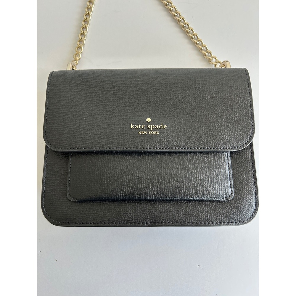 Kate Spade New York Black Pebbled Leather Crossbody Bag Gold Chain Strap - Picture 3 of 7